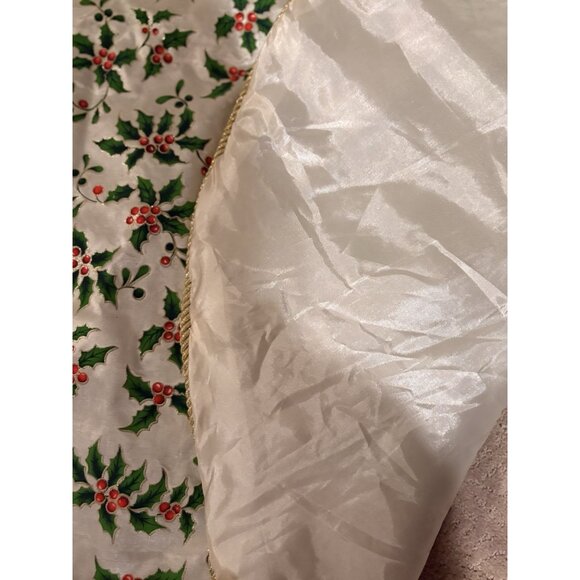Holly Tree Skirt Gold Trim Glitter Accents Satin Covered Buttons Elegant 44” - Picture 5 of 6